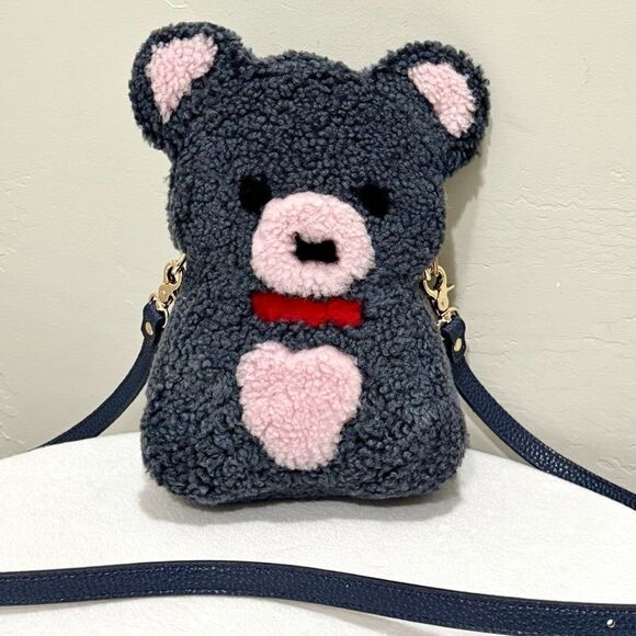 Gray Teddy Bear Purse, Handmade Colorblock Real Shearling Crossbody/Phone Pouch - Picture 1 of 16